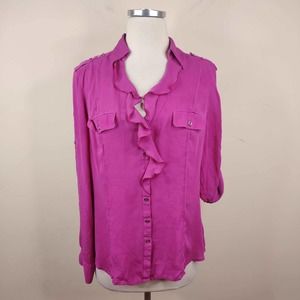 White House Black Market Silk Top  Button Up Ruffled